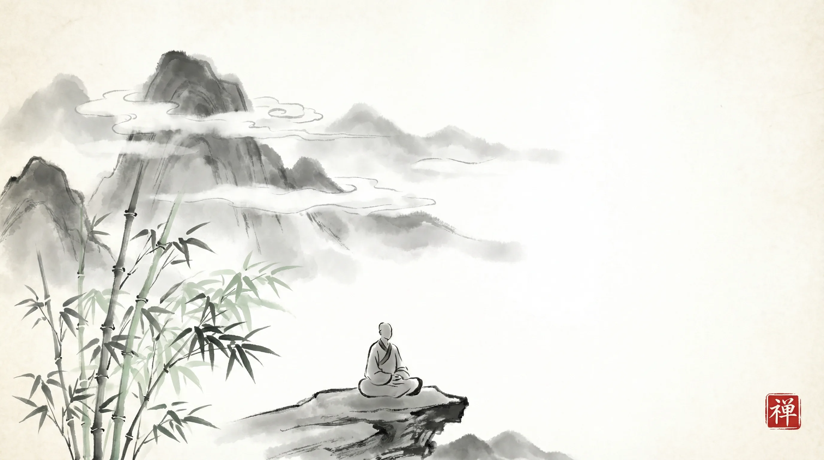 天空彩 书斋水墨山水全景